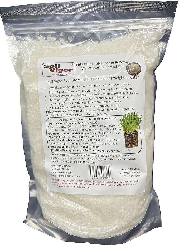 Commercial Grade Super Absorbent Polymer Potassium Based Water Crystal (5 Pound)