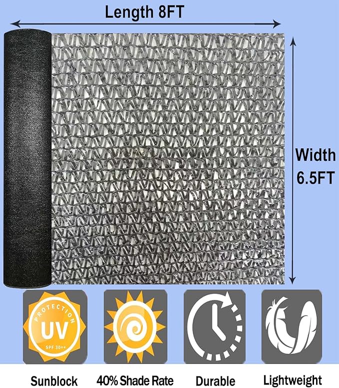 e.share Shade Cloth, 40%-50% Sunblock UV Protection, 6.5 FT X 8 FT, Black Sun Mesh Net for Garden Plant Cover,Flowers,Greenhouse,Patio,Vegetables,Chicken Coops