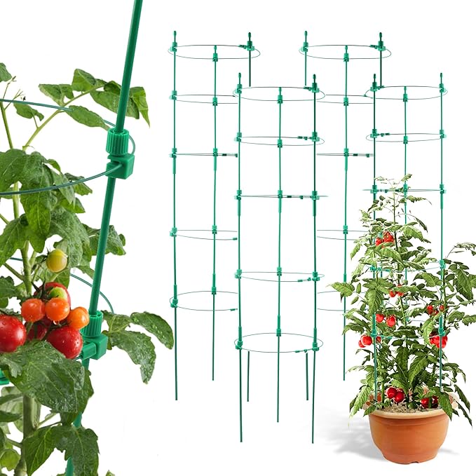 Tomato Cage for Garden- Upgrade 47 Inches Adjustable Plant Support Cage,Cucumber,Rose,Flowers,Fruit,Trellis for Climbing Plants Outdoor/Inodoor(4 Pack)