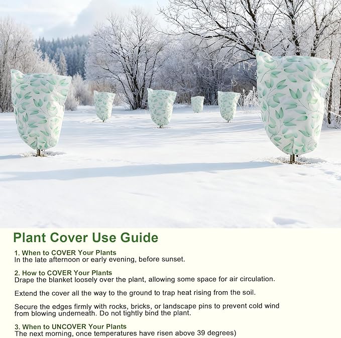 2 Pack Plant Covers Freeze Protection Winter Frost Covers with Zipper Drawstring Reusable Frost Cloth for Outdoor Winter Weather Shrubs Trees Jacket (70.9" X 82.7")