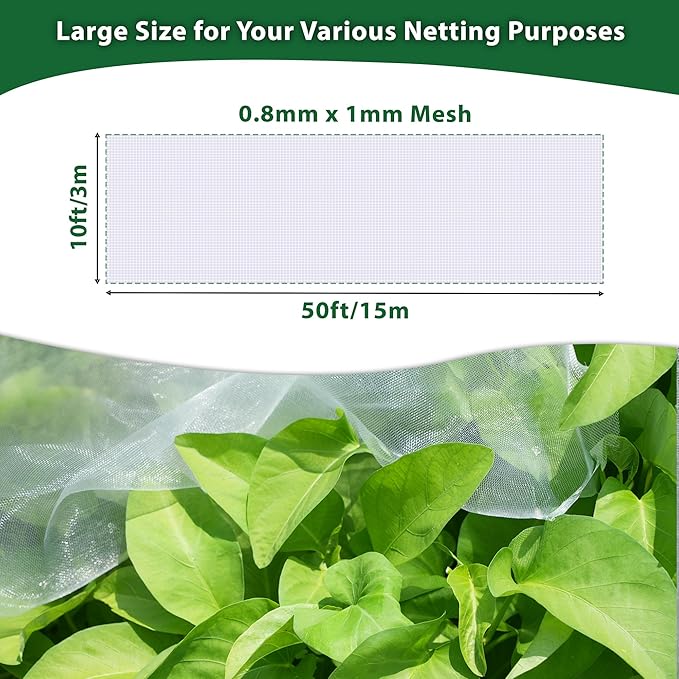 10 * 50FT Ultra Fine Garden Mesh Netting Pest Barrier, White Plant Covers for Outdoor Patio Greenhouse Crops Vegetables Fruit Flower Garden Protection, Row Covers Fabric Screen Insect Bug Bird Netting