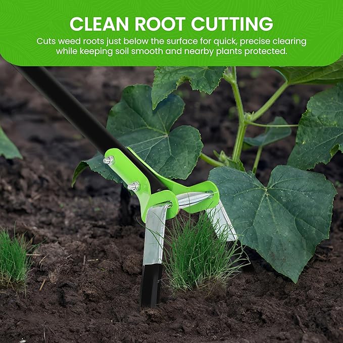 Garden Guru Action Stirrup Hoe Garden Tool with Ergonomic Handle – Rust Resistant Heavy Duty Steel Loop Hoe for Weeding, Planting, Sowing Seeds, Making Furrows & Soil Cultivation