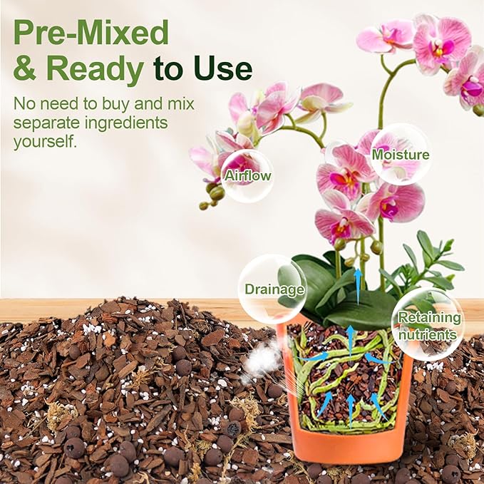 Orchid Bark Potting Mix 18 Quart, Mix Pine Bark, Organic Perlite, Sphagnum Moss and Leca Clay Pebbles for Plants, Orchid Fertilizer Garden Soil for Root Development