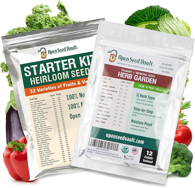 Open Seed Vault Variety Pack Bundle (44 Varieties) Herb Garden Seeds - Gardening Seed Starter Kit, Survival Gear Food, Gardening Gifts, Emergency Supplies - Premium, High Yield Produce