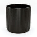 Amazon Basics Fluted Ceramic Round Planter with Drainage Hole, Indoor Outdoor Flower Pot, 8-inch, Black