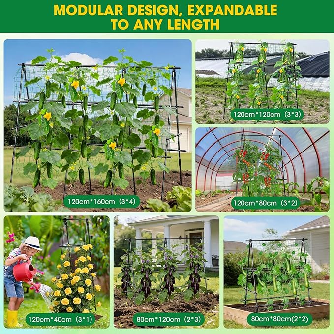 Cucumber Trellis, 31''X47'' A-Frame Cucumber Trellis for Raised Bed with Climbing Net, Metal Garden Trellis for Climbing Plants for Cucumber,Tomato, Grapes and Flowers