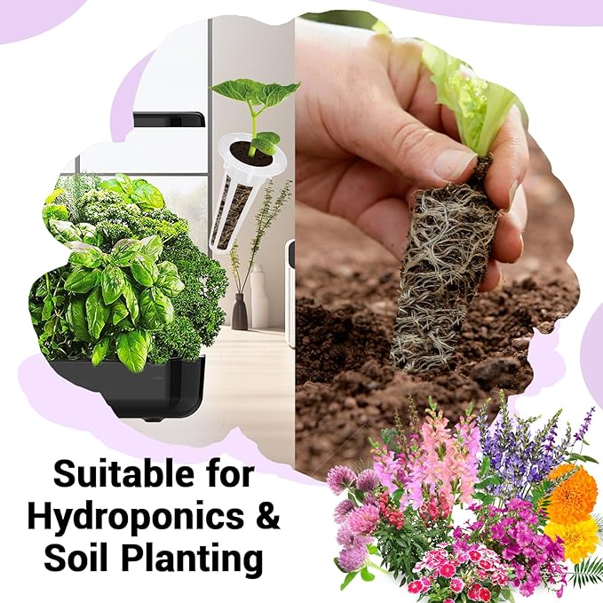 Flower Seed Pod Kit, Grow Anything Kit for All Hydroponics Growing Systems, 14 Pods with 600+ Seeds of Cascading Petunia Flower/Lavender/Dark Pink Dianthus/Clover/Snapdragon/Marigold