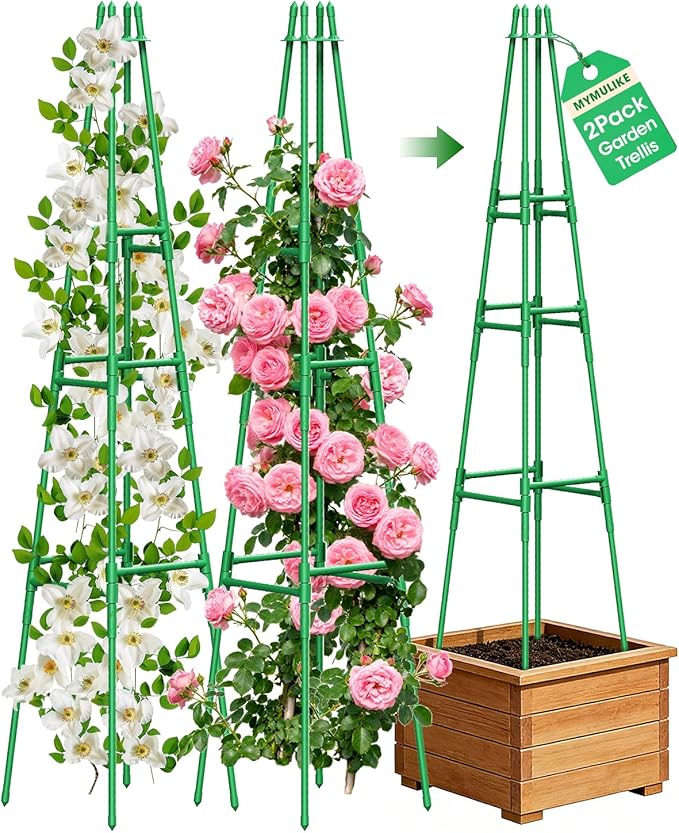 2 Pack Garden Trellis for Climbing Plants Outdoor, 6FT Plant Trellis Support for Climbing Vine, Plant Support Tower Cages Plastic Coated Metal Pipe Supports for Outdoor Indoor,Tomato cage