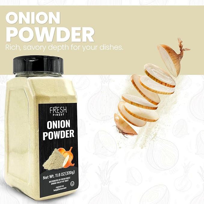 Fresh Finest Onion Powder - 11oz (330G) - Premium Ground Onions for Authentic Flavor, Packed in a Durable Container