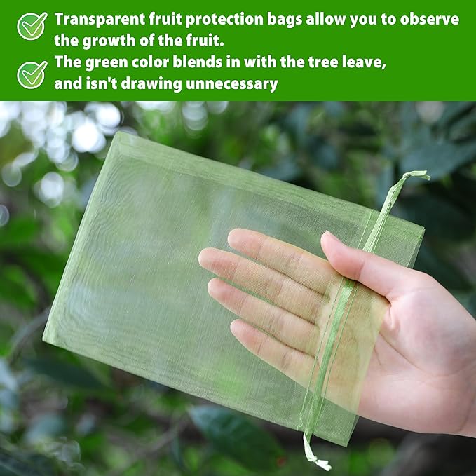 EWPJDK 70pcs Fruit Protection Bags 6x8 inch Green Netting Cover Drawstring Mesh Tomato Protectors Bags Pest Barrier for Blueberry Small Fruit Veggies Garden (70, 6x8 inch)