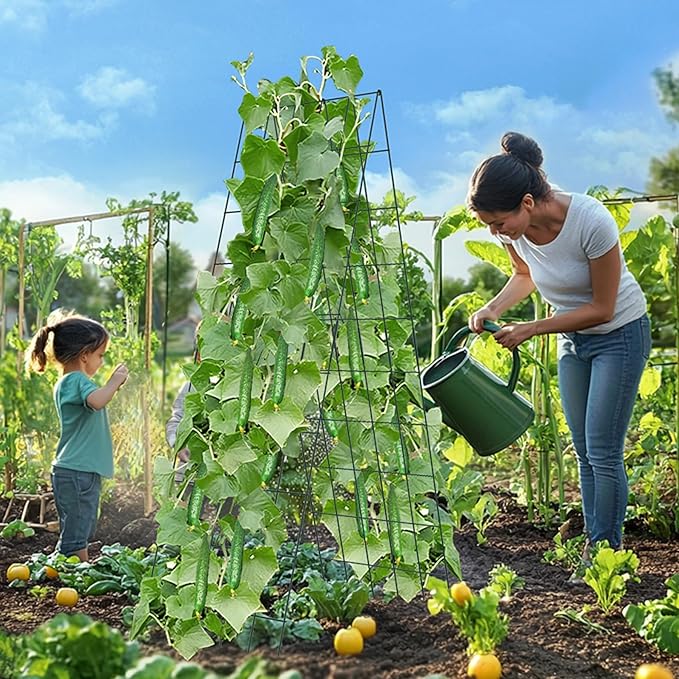 Foldable Cucumber Trellis 64" H x 20" W, A-Frame Garden Trellis for Raised Bed, Outdoor Climbing Plant Support with Twist Ties & Plant Bags for Climbing Plants Outdoor