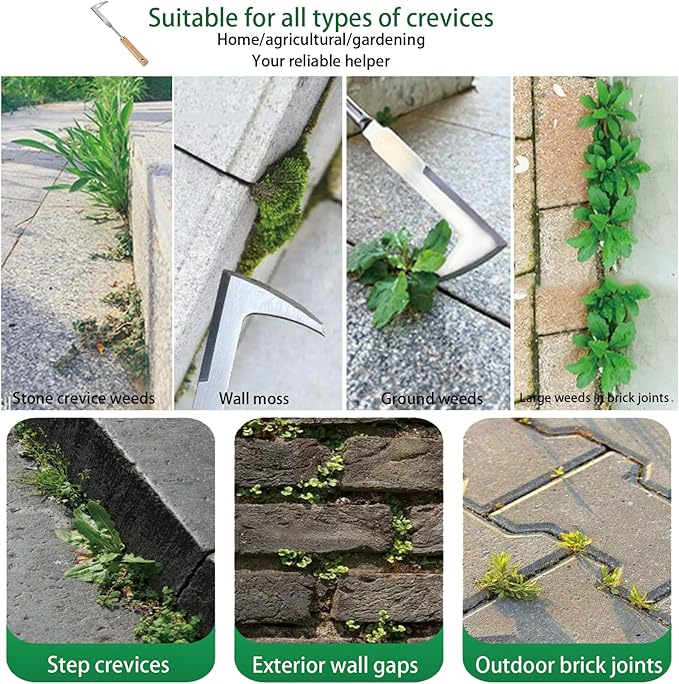 2025 Weed Puller Tool,Crack Weeder Tool, Stainless Steel Crevice Weeding Digger Tool, Paving Brick Moss Removal,6 Teethes Dual Purpose Hand Weeder Tool for Yard Garden, Lawn Edger and Driveway(3 Pcs)
