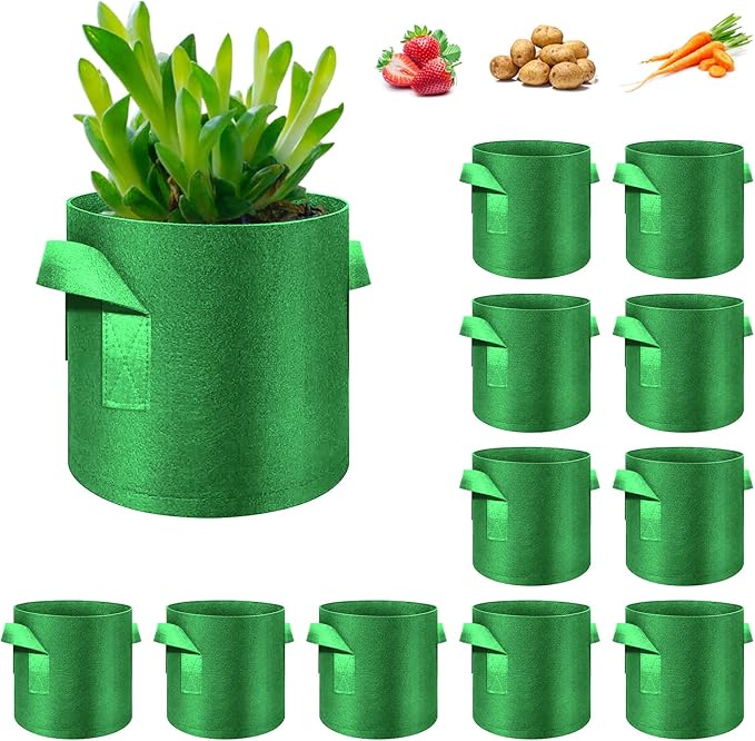 12 Pack 3 Gallon Plant Grow Bags, Thickened Nonwoven Fabric Pots with Handles, Vegetable Planter Bags Containers, Cloth Planters for Garden Vegetable/Flower/Plant/Fruits Outdoor (Green)