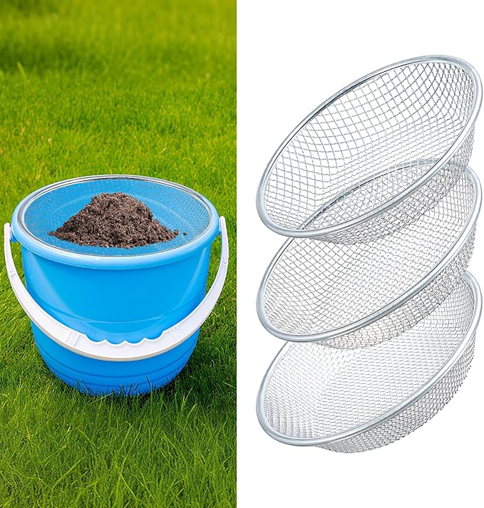 Tioncy 3 Pcs Soil Sifter Fits 5-Gallon Buckets for Gardening Sand Rock Compost Sifter Dirt Sieve Sifting Pan Gardening Sand Sawdust Gravel Rocks(1/8'' 1/4'' 3/8'' Aperture)