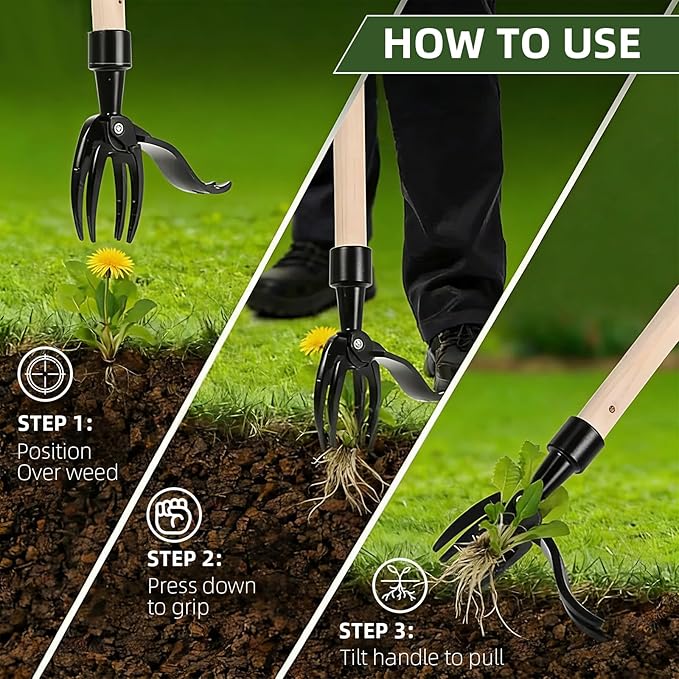 Weed Puller Tool，Garden Hand Weeding Tool，Stand Up Heavy Duty Root Removal Tool，Weed Puller Tool with Long Handle，Easily Remove Weeds Without Bending, Pulling,or Kneeling