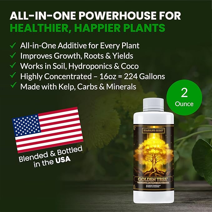 Humboldts Secret Golden Tree: Best Plant Food for Plants & Trees - All-in-One Concentrated Organic Additive - Vegetables, Flowers, Fruits, Lawns, Roses, Tomatoes & More (2 Ounce)