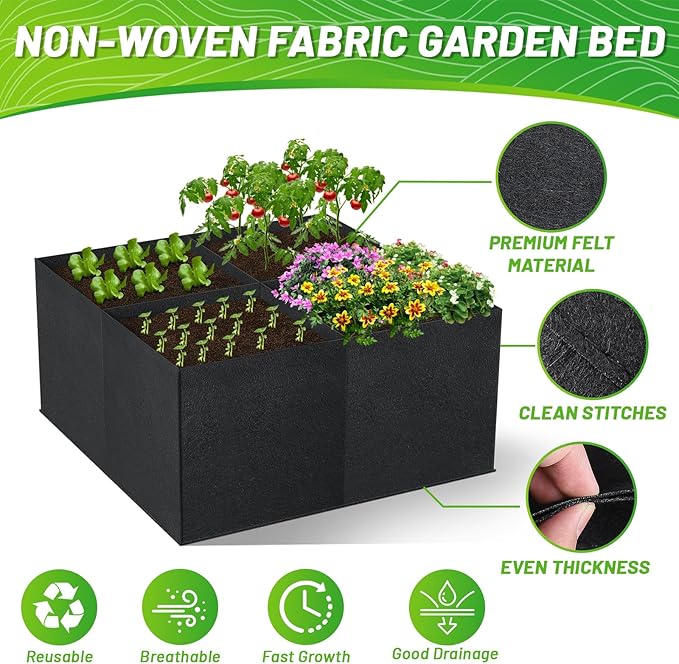 GREANER Raised Garden Beds Outdoor, 2x2FT-4 Grids Breathable Planting Container for Outdoor, Heavy Planter Raised Beds for Growing Vegetables Potatoes Flowers Herbs