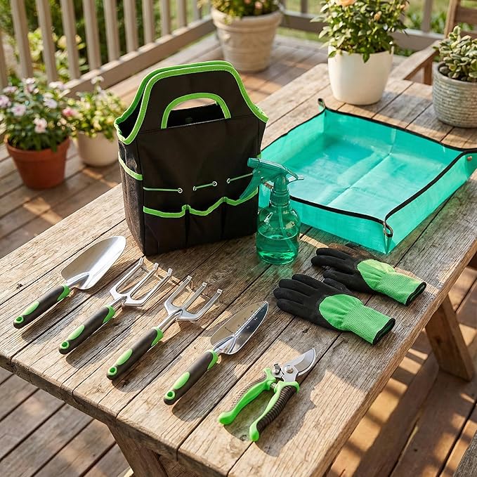 10-Piece Garden Tool Set - Heavy Duty Lightweight Aluminum Alloy Gardening Tools with Storage Tote Bag, Rust-Proof Gardening Hand Tools & Non-Slip Ergonomic Grip, Ideal Gardening Gifts for Women