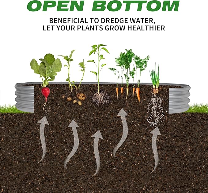 Raised Garden Bed GRS Certified Galvanized Planter Box Outdoor, 5ft Oval Rot-Resistant Metal Garden Bed Planter, Recycled Material Planter for Vegetables Flowers Herbs (Silver)