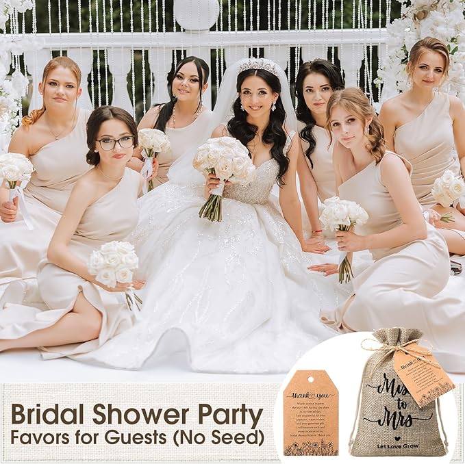 30 Sets Wildflower Seed Packets Bulk Bridal Shower Party Gifts for Guests Prizes Miss to Mrs Burlap Favor Bags Wildflower Seed Packets Party Favors with Thank You Cards Tags Twine, No Seeds