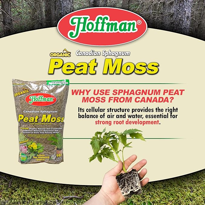 Hoffman Canadian Sphagnum Peat Moss Soil Conditioner to Improve Moisture Retention and Aeration, 10qt Bag, Pack of 2
