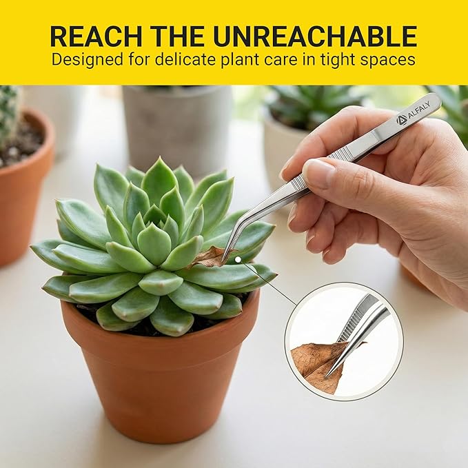 4pcs Garden Tweezers Set - 6.3" Long Plant Tweezers for Succulent, Bonsai & Cactus Gardening - Stainless Steel Multi Purpose Seed Tweezer Tools For Kitchen, Crafts, Aquarium, Reptile