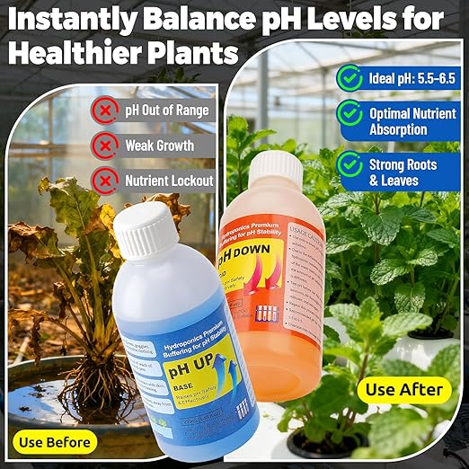 ORAPXI Professional Hydroponics pH Up and Down Control Kit, Adjust & Stabilize pH for Nutrient Solutions, Ideal for Soilless Gardening, Indoor Plant Growing, Aquaponics & DWC Systems (2 x 8.45oz)