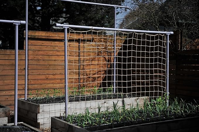 Natural Jute Plant Support Net, 7.5 x 8.5 Feet, 4 Inch Mesh, Biodegradable Garden Trellis for Climbing Plants