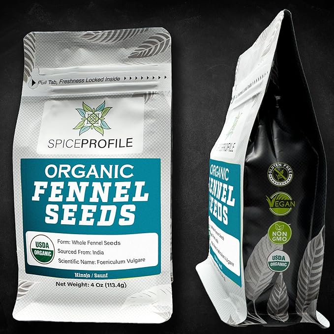 Spice Profile | USDA Organic Fennel Seeds (Whole) | Resealable 4oz Pouch | Saunf | Perfect for Cooking, Teas, Smoothies & Lattes | Sweet & Aromatic