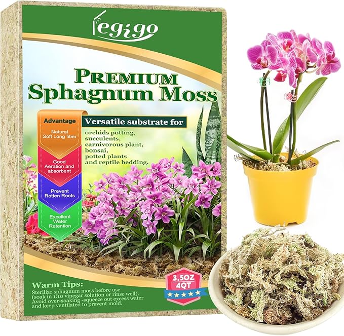 Legigo 3.5oz Natural Sphagnum Moss for Plants, 4QT Long Fiber Orchid Moss Potting Mix, Dried Sphagnum Moss for Plants Indoor, Orchid Repotting, Succulent, Carnivorous Plants, Terrarium and Reptiles