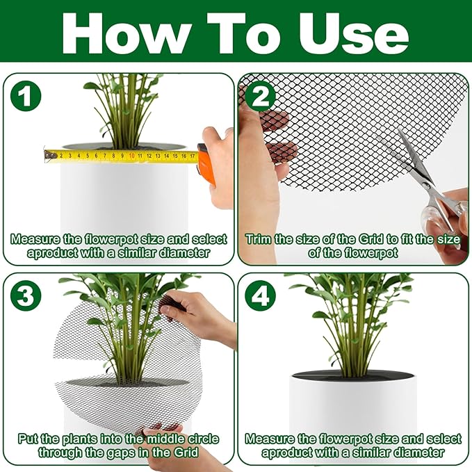 10Pcs Plant Pot Grids,11.8Inch Plant Pot Cover with 30 U-Shaped Nails, Cat Proof Protector for Potted Plants,Dig-Free Soil Cover & Flower Pot Grid Guard