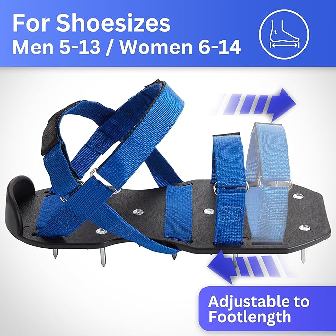 Lawn Aerator with Adjustable Straps - for Lawn Aeration or as Screed Shoes - Lawn Aerator Shoes as Perfect Aerator Lawn Tool - incl. Two Nail Lengths - Lawn dethatcher - epoxy Shoes