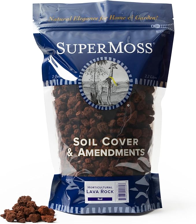 SuperMoss (24534) Horticultural Lava Rock – Premium Soil Amendment & Decorative Top Dressing for Plants, Terrariums, & Aquariums, 2 Quarts Bag, Red