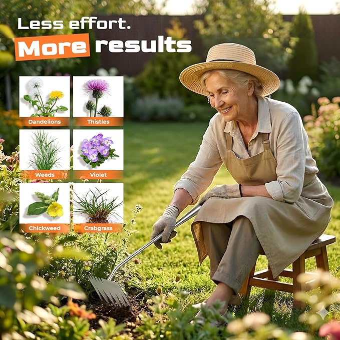 Upgraded Weed Puller Tool, 4-Tooth Stainless Steel Manual Weeder, Garden Weed Remover Tool for Vegetable Gardening Backyard Farm Planting & Weeding