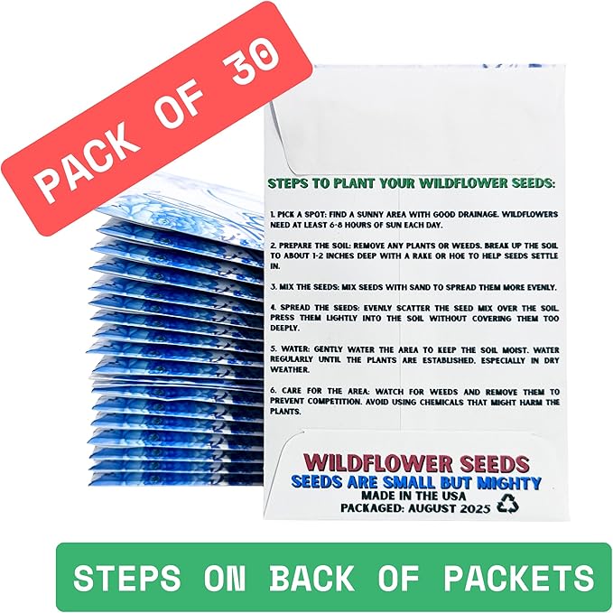 Wildflower Seed Packets Baby Boy Baby Shower Party Favors (Pack of 30) - Wildflower Seed Packet Favors Gift Boy Blue