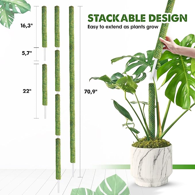 DUSPRO Green Stackable Mesh Moss Pole for Plants Climbing Vine Supporting Monstera Trellis, for Indoor Plants Extendable Plant Pole Moss Sticks, for Plants Monstera Potted Plant Stakes 1 Pack 22''