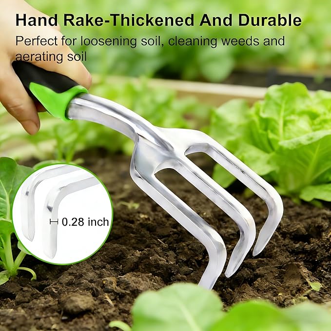 Garden Tools Set, 3-Piece Heavy Duty Gardening Hand Tools, Rust-Proof Cast Aluminum Construction with Soft Non-Slip Rubber Grips, Ideal for Digging, Planting, Weeding & Transplanting (Green)