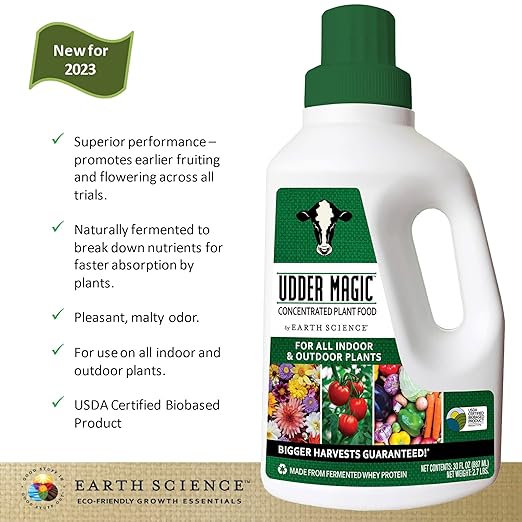 Earth Science Udder Magic Concentrated Plant Food for Indoor & Outdoor Plants— 30 oz—Nutrient Rich Fertilizer for Bigger Harvests & Blooms - Seed Starter for Vegetables, Flowers, Herbs, Succulents