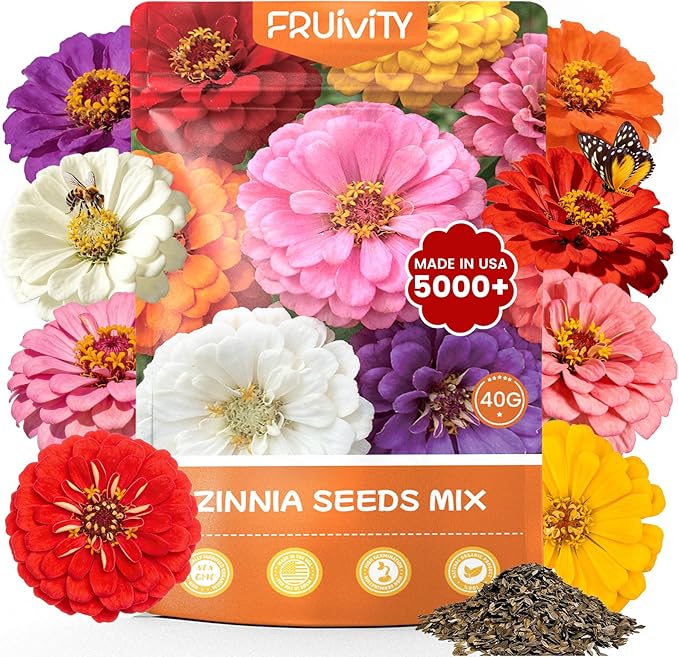 Zinnia Seeds for 2026 Planting, 5000+ Flowers Seeds, 7 Vibrant Colors Mix & Large Bloom, Non-GMO Heirloom Wildflower Seeds for Pollinator Garden Outdoor Borders, Easy to Grow Annual Flowers
