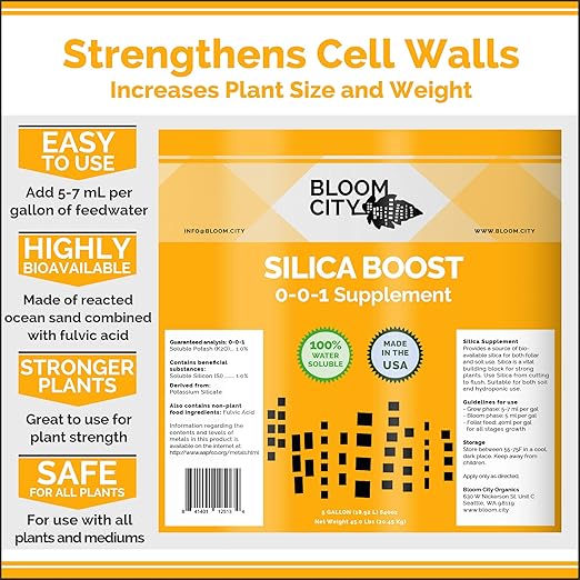 Bloom City Liquid Silica Boost Fertilizer and Supplement, Gallon (128 oz) Concentrated Makes 750 Gallons