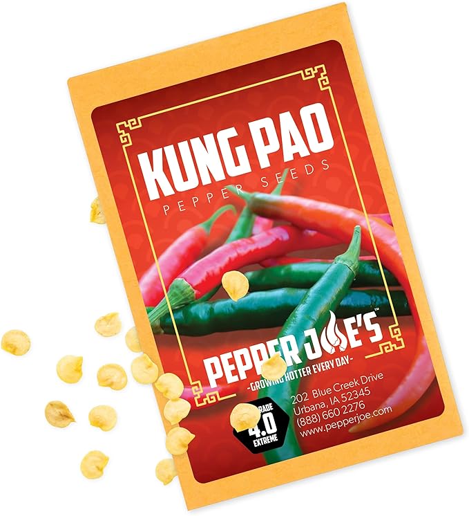 Pepper Joe’s Kung Pao Pepper Seeds ­­­­­– Pack of 10+ Mild Hot Chili Pepper Seeds – USA Grown ­– Premium Non-GMO Kung Pao Seeds for Planting in Your Garden