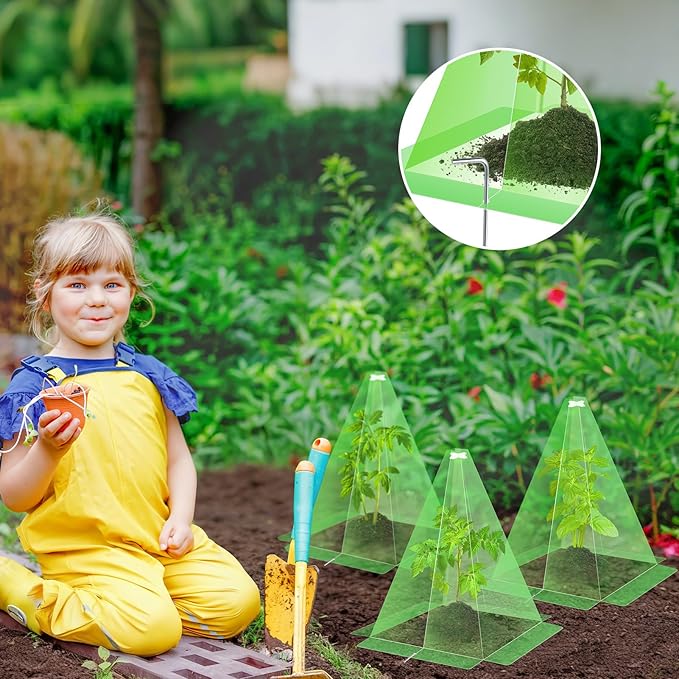20 Packs 12"x 8" Garden Cloches for Plants,Plant Protectors from Animals,Plant Cages for Outdoor Plants,Plant Covers from Animals,Chicken Wire Cloche with Stakes for Protect Plants,Seedling,Vegetables