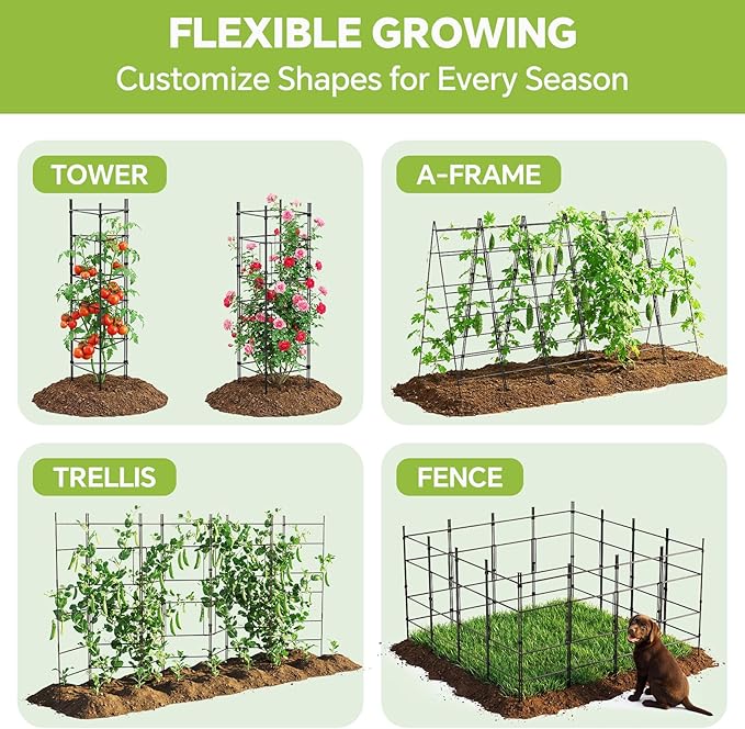 46 Inch Adjustable Metal Tomato Cage for Garden - 3 Pack Panel-Assembled Garden Trellis, Flexible Shapes Plant Support Set, Rustproof Stackable Trellis for Climbing Plants Outdoor, Raised Bed Flowers