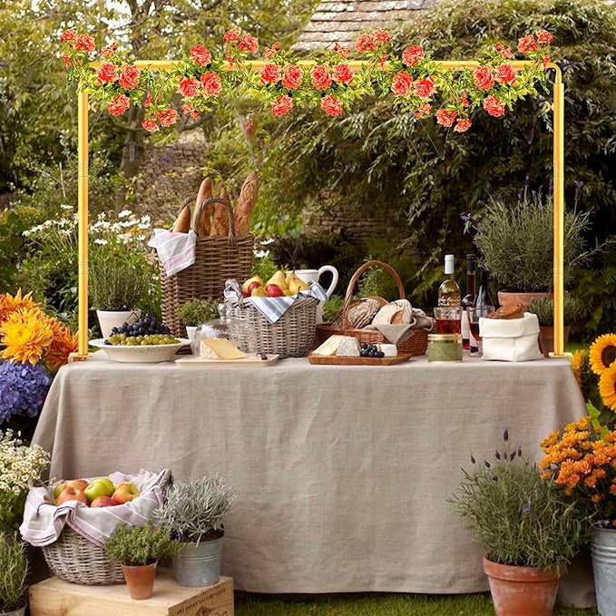 Over The Table Rod Stand with Clamps Adjustable 31"-110'' Length 31"-64" Height Gold Table Balloon Arch Stand with Storage Bag, Metal Decorating Rod Hanging