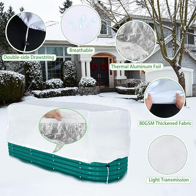 Plant Covers Freeze Protection 4.6 x 2.3 x 1.5FT Rectangular Plant Cover for Winter, 2 Pcs Frost Cloth for Outdoor Plants Raised Garden Bed Cover, Winter Frost Blanket with Insulated Liner Drawstring