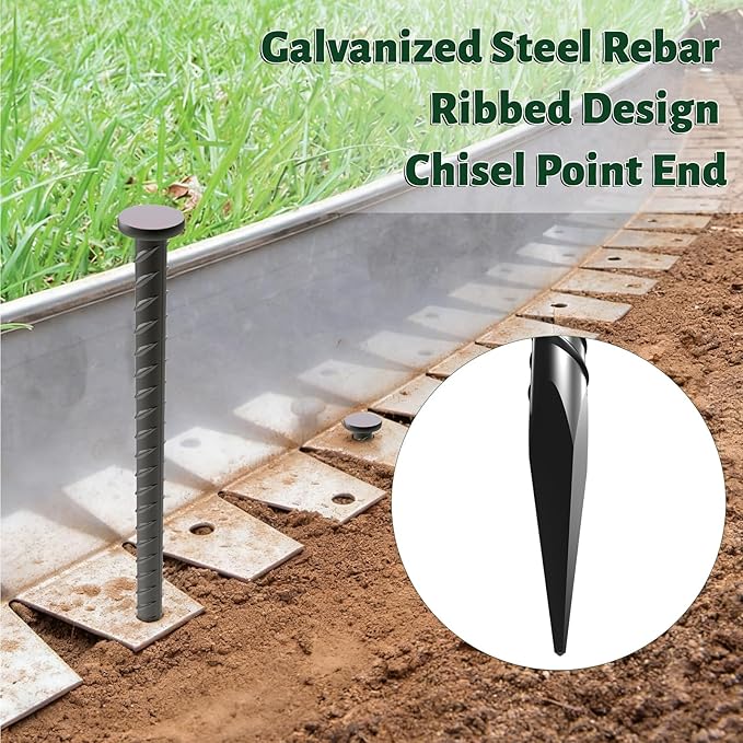16 Inch Rebar Stakes Metal Asphalt Anchoring Spikes (16 Pack) Heavy Duty 1/2 Inch Diameter Galvanized Steel Ground Anchors for Speed Bump, Parking Curb and Tent