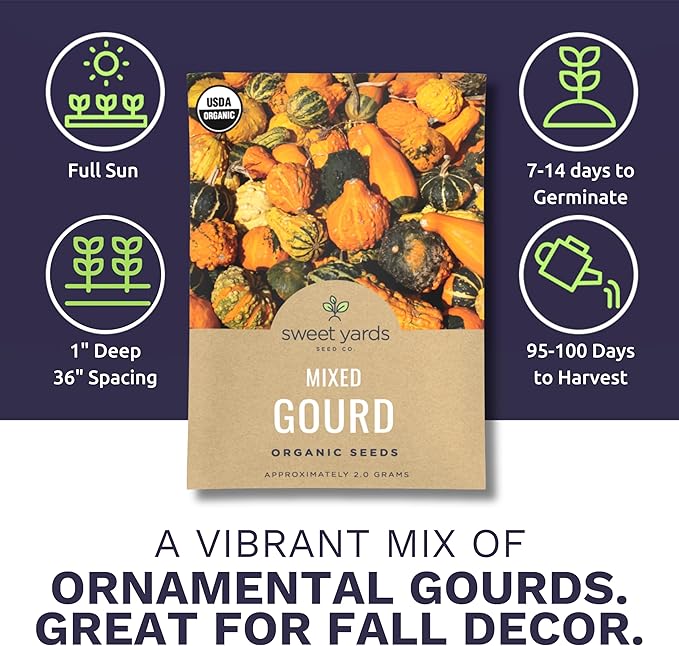Organic Mixed Gourd Seeds – Two Seed Packets! Over 30 Open Pollinated Non-GMO Seeds – Sweet Yards Seed Co.