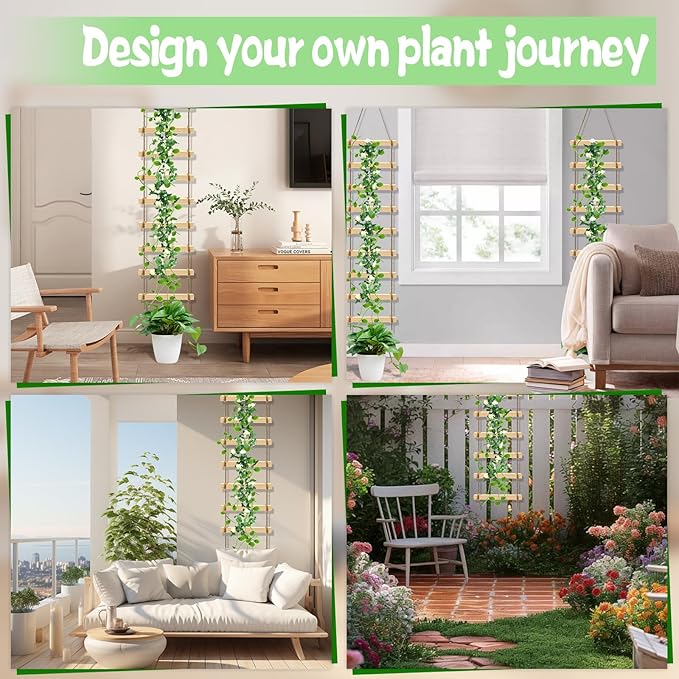 2Pcs Climbing Plants Trellis - 4.3 ft Wood Ladder Design Plant Support for Indoor & Outdoor House Vine Plant, Wooden Garden Plant Wall Trellis for Monstera, Pothos, Ivy, and More