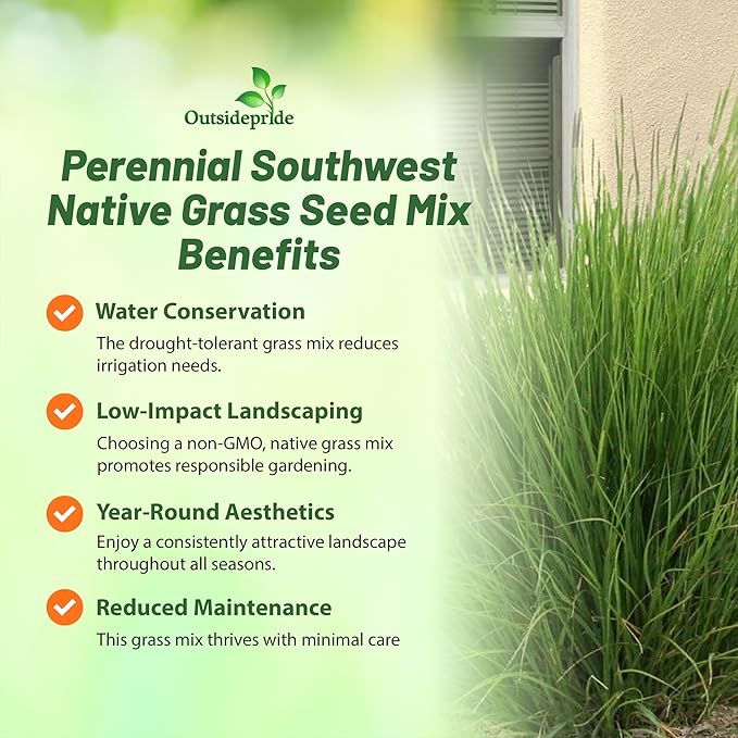 Outsidepride Southwest Native Grass Seed Mix - 25 lbs. Perennial Warm & Cool Season Grasses, Drought & Heat-Tolerant, Low Maintenance, Ideal for Erosion Control, Pasture, & Natural Landscaping