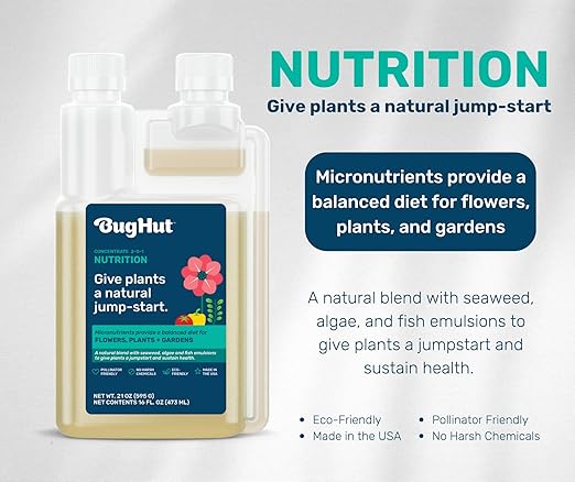 BugHut Nutrition Natural Fish Fertilizer for Plants with Seaweed - Nourishing Plant Food Packed with Micronutrients - Organic Fertilizer for Flowers, Vegetables and Indoor Plants - 16 fl oz
